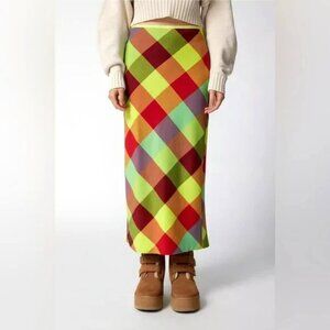 BDG Urban Outfitters Janelle Printed Plaid Red Green Midi Skirt S